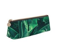 DNBCLEZK Tropical Banana Leaf Cute Leather Triangular Pencil Case,Premium Smooth Zipper Durable Metal Puller,Full-Print Designer Stationery Organizer for School Office