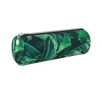DNBCLEZK Tropical Banana Leaf Cute Round Leather Pencil Case,Premium Smooth Zipper Durable Metal Puller,Full-Print Designer Stationery Organizer for School Office