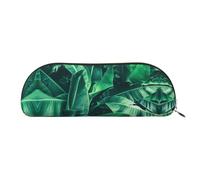 DNBCLEZK Tropical Banana Leaf Semicircular Pencil Case, Full-Pattern Printed Pen Pouch, Premium PVC Cross-Grain Leather with Polyester Lining