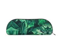 DNBCLEZK Tropical Banana Leaf Semicircular Pencil Case, Full-Pattern Printed Pen Pouch, Premium PVC Cross-Grain Leather with Polyester Lining