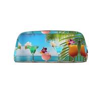 DNBCLEZK Tropical Beach Drink Customizable Leather Zipper Pencil Case, Full-Print Design School and Office Stationery Holder (Personalized Pattern)