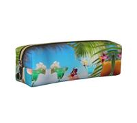 DNBCLEZK Tropical Beach Drink Cute Leather Pencil Case,Premium Smooth Zipper Durable Metal Puller,Full-Print Designer Stationery Organizer for School Office