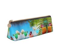 DNBCLEZK Tropical Beach Drink Cute Leather Triangular Pencil Case,Premium Smooth Zipper Durable Metal Puller,Full-Print Designer Stationery Organizer for School Office
