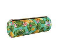 DNBCLEZK Tropical Fruit Pineapple Cute Round Leather Pencil Case,Premium Smooth Zipper Durable Metal Puller,Full-Print Designer Stationery Organizer for School Office