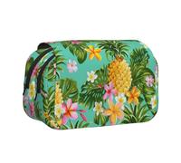 DNBCLEZK Tropical Fruit Pineapple Flip Top Double Layer Pencil Case,Full Print Oxford-Cloth Stationery Pouch with Zipper and Sticky Flap,Large Capacity Pencil Bag
