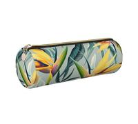 DNBCLEZK Tropical Landscape Cute Round Leather Pencil Case,Premium Smooth Zipper Durable Metal Puller,Full-Print Designer Stationery Organizer for School Office