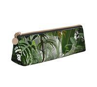 DNBCLEZK Tropical Rainforest Cute Leather Triangular Pencil Case,Premium Smooth Zipper Durable Metal Puller,Full-Print Designer Stationery Organizer for School Office