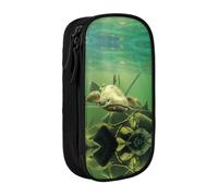 DNBCLEZK Underwater Catfish Double Layer Large Capacity Pencil Case,Print Polyester Oxford-Cloth Stationery Pouch with Multi Slots, Multi-Compartment Storage Bag
