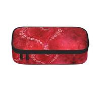 DNBCLEZK Valentine's Day Red Heart Flower Large Capacity Pencil Case with Compartments,Oxford-Fabric Pen Pouch with Multi-Pocket Zipper, Aesthetic Printed Stationery Bag