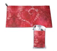 DNBCLEZK Valentine'S Day Red Heart Flower Quick Dry Microfiber Towel,Super Absorbent Fast-Drying Travel Towel With Carabiner And Pouch,Lightweight Compact For Beach, Camping,Hiking,Gym