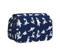 DNBCLEZK Various Sea Fish Pattern Flip Top Double Layer Pencil Case,Full Print Oxford-Cloth Stationery Pouch with Zipper and Sticky Flap,Large Capacity Pencil Bag