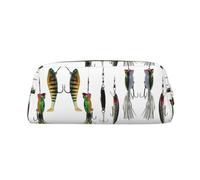 DNBCLEZK Various Type of Fishing Baits Customizable Leather Zipper Pencil Case, Full-Print Design School and Office Stationery Holder (Personalized Pattern)