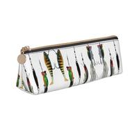 DNBCLEZK Various Type of Fishing Baits Cute Leather Triangular Pencil Case,Premium Smooth Zipper Durable Metal Puller,Full-Print Designer Stationery Organizer for School Office