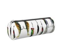 DNBCLEZK Various Type of Fishing Baits Cute Round Leather Pencil Case,Premium Smooth Zipper Durable Metal Puller,Full-Print Designer Stationery Organizer for School Office