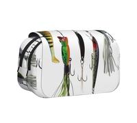DNBCLEZK Various Type of Fishing Baits Double Layer Flip-Top Pencil Case,Large Capacity 50 Pens Organizer, Durable Polyester Stationery Holder for School, Art Travel (All-Over Print)