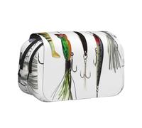 DNBCLEZK Various Type of Fishing Baits Flip Top Double Layer Pencil Case,Full Print Oxford-Cloth Stationery Pouch with Zipper and Sticky Flap,Large Capacity Pencil Bag
