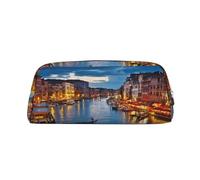 DNBCLEZK Venice Night Customizable Leather Zipper Pencil Case, Full-Print Design School and Office Stationery Holder (Personalized Pattern)