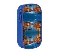 DNBCLEZK Venice Night Double Layer Large Capacity Pencil Case,Print Polyester Oxford-Cloth Stationery Pouch with Multi Slots, Multi-Compartment Storage Bag