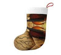 DNBCLEZK Violin And Book Christmas Hanging Stocking,Double Sided Full Print Festive Sock For Fireplace And Tree,Polyester Plush For Xmas Decoration (1-Pack)