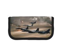 DNBCLEZK War Plane Large Capacity Canvas Pencil Case with Full Print Black Trim,Multipurpose Makeup Bag Organizer, Double Zipper Closure (19x9x5 Cm)