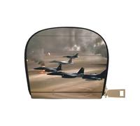 DNBCLEZK War Plane Pu Leather Semicircle Card Holder Wallet, Compact Zipper Card Case with 12 Card Slots 2 Main Compartments,Water-Resistant Small Purse