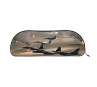 DNBCLEZK War Plane Semicircular Pencil Case, Full-Pattern Printed Pen Pouch, Premium PVC Cross-Grain Leather with Polyester Lining