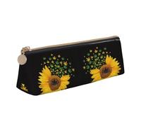 DNBCLEZK Weed with Sunflower Cute Leather Triangular Pencil Case,Premium Smooth Zipper Durable Metal Puller,Full-Print Designer Stationery Organizer for School Office