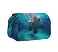 DNBCLEZK West Indian Manatees Double Layer Flip-Top Pencil Case,Large Capacity 50 Pens Organizer, Durable Polyester Stationery Holder for School, Art Travel (All-Over Print)