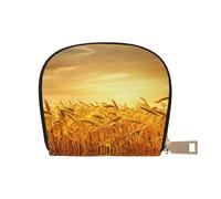 DNBCLEZK Wheat Field Pu Leather Semicircle Card Holder Wallet, Compact Zipper Card Case with 12 Card Slots 2 Main Compartments,Water-Resistant Small Purse