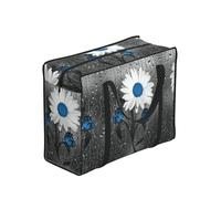 DNBCLEZK White Blue Flower Large Tote Shopping Bag With Artistic Print,Water-Resistant Oxford-Fabric,Heavy Duty Carry Handles (28cm)