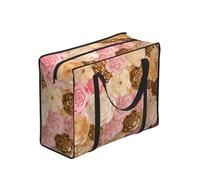 DNBCLEZK White Gold Flowers Large Tote Shopping Bag With Artistic Print,Water-Resistant Oxford-Fabric,Heavy Duty Carry Handles (28cm)