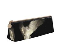 DNBCLEZK White Owl Cute Leather Triangular Pencil Case,Premium Smooth Zipper Durable Metal Puller,Full-Print Designer Stationery Organizer for School Office
