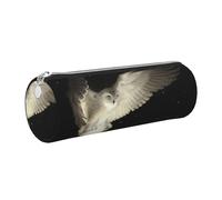 DNBCLEZK White Owl Cute Round Leather Pencil Case,Premium Smooth Zipper Durable Metal Puller,Full-Print Designer Stationery Organizer for School Office