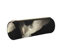 DNBCLEZK White Owl Cute Round Leather Pencil Case,Premium Smooth Zipper Durable Metal Puller,Full-Print Designer Stationery Organizer for School Office