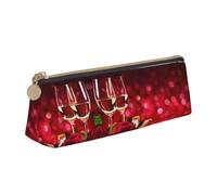 DNBCLEZK Wine and Red Roses Cute Leather Triangular Pencil Case,Premium Smooth Zipper Durable Metal Puller,Full-Print Designer Stationery Organizer for School Office