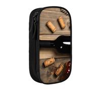 DNBCLEZK Wine Bottle Corks Grapes Double Layer Large Capacity Pencil Case,Print Polyester Oxford-Cloth Stationery Pouch with Multi Slots, Multi-Compartment Storage Bag