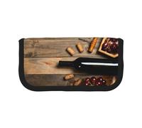 DNBCLEZK Wine Bottle Corks Grapes Large Capacity Canvas Pencil Case with Full Print Black Trim,Multipurpose Makeup Bag Organizer, Double Zipper Closure (19x9x5 Cm)