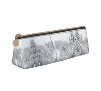 DNBCLEZK Winter Old Cable Ski Lift Cute Leather Triangular Pencil Case,Premium Smooth Zipper Durable Metal Puller,Full-Print Designer Stationery Organizer for School Office