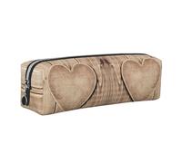 DNBCLEZK Wood Heart Cute Leather Pencil Case,Premium Smooth Zipper Durable Metal Puller,Full-Print Designer Stationery Organizer for School Office