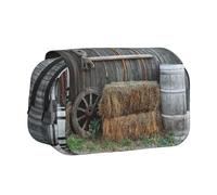 DNBCLEZK Wooden Barn Countryside Flip Top Double Layer Pencil Case,Full Print Oxford-Cloth Stationery Pouch with Zipper and Sticky Flap,Large Capacity Pencil Bag