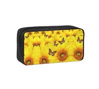 DNBCLEZK Yellow Flowers Butterflies Simple Large-Capacity Pencil Case with Full Print,600d Oxford-Fabric,Durable Sturdy,Smooth Zipper, Pen Holder for School Office Travel
