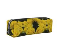 DNBCLEZK Yellow Roses Cute Leather Pencil Case,Premium Smooth Zipper Durable Metal Puller,Full-Print Designer Stationery Organizer for School Office