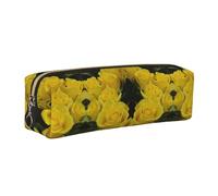 DNBCLEZK Yellow Roses Cute Leather Pencil Case,Premium Smooth Zipper Durable Metal Puller,Full-Print Designer Stationery Organizer for School Office