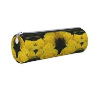 DNBCLEZK Yellow Roses Cute Round Leather Pencil Case,Premium Smooth Zipper Durable Metal Puller,Full-Print Designer Stationery Organizer for School Office