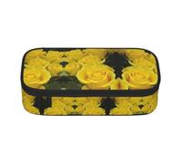 DNBCLEZK Yellow Roses Large Capacity Pencil Case with Compartments,Oxford-Fabric Pen Pouch with Multi-Pocket Zipper, Aesthetic Printed Stationery Bag