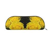 DNBCLEZK Yellow Roses Semicircular Pencil Case, Full-Pattern Printed Pen Pouch, Premium PVC Cross-Grain Leather with Polyester Lining
