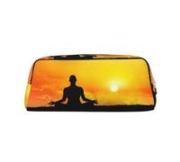 DNBCLEZK Yoga Meditation Customizable Leather Zipper Pencil Case, Full-Print Design School and Office Stationery Holder (Personalized Pattern)