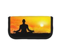 DNBCLEZK Yoga Meditation Large Capacity Canvas Pencil Case with Full Print Black Trim,Multipurpose Makeup Bag Organizer, Double Zipper Closure (19x9x5 Cm)