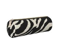 DNBCLEZK Zebra Animal Cute Round Leather Pencil Case,Premium Smooth Zipper Durable Metal Puller,Full-Print Designer Stationery Organizer for School Office