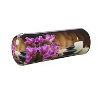 DNBCLEZK Zen Stone Cute Round Leather Pencil Case,Premium Smooth Zipper Durable Metal Puller,Full-Print Designer Stationery Organizer for School Office